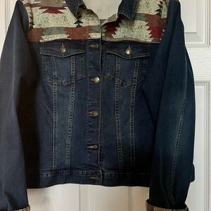 FRYE AND CO. Blue and Brown Jean Jacket with Southwestern Yoke